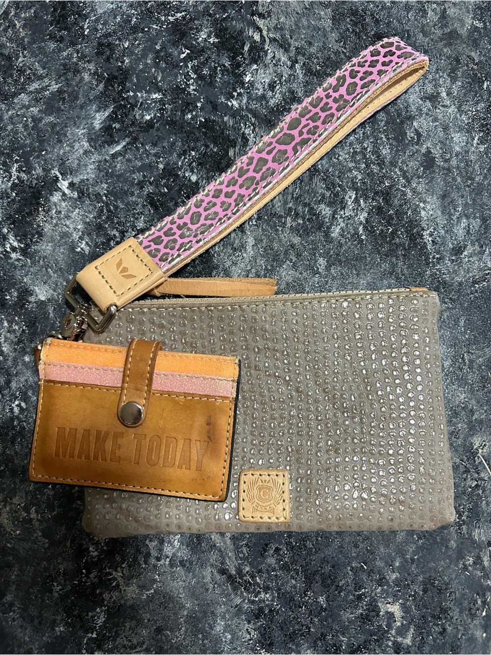 Consuela combi Wristlet Clutch with Pink Leopard Strap